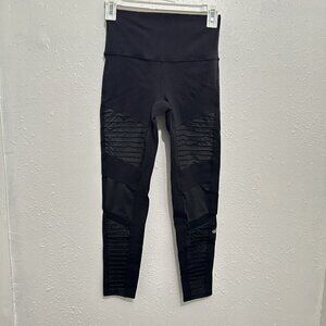 Alo Yoga Women's Sz S Black High Waisted Moto Style Textured Leggings Active Gym
